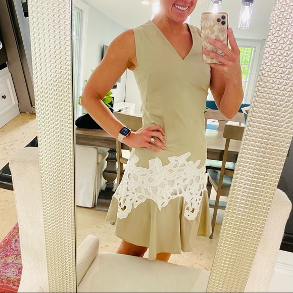 Derek Lam Khaki Lace V-Neck Dress Like New - Picture 5 of 16